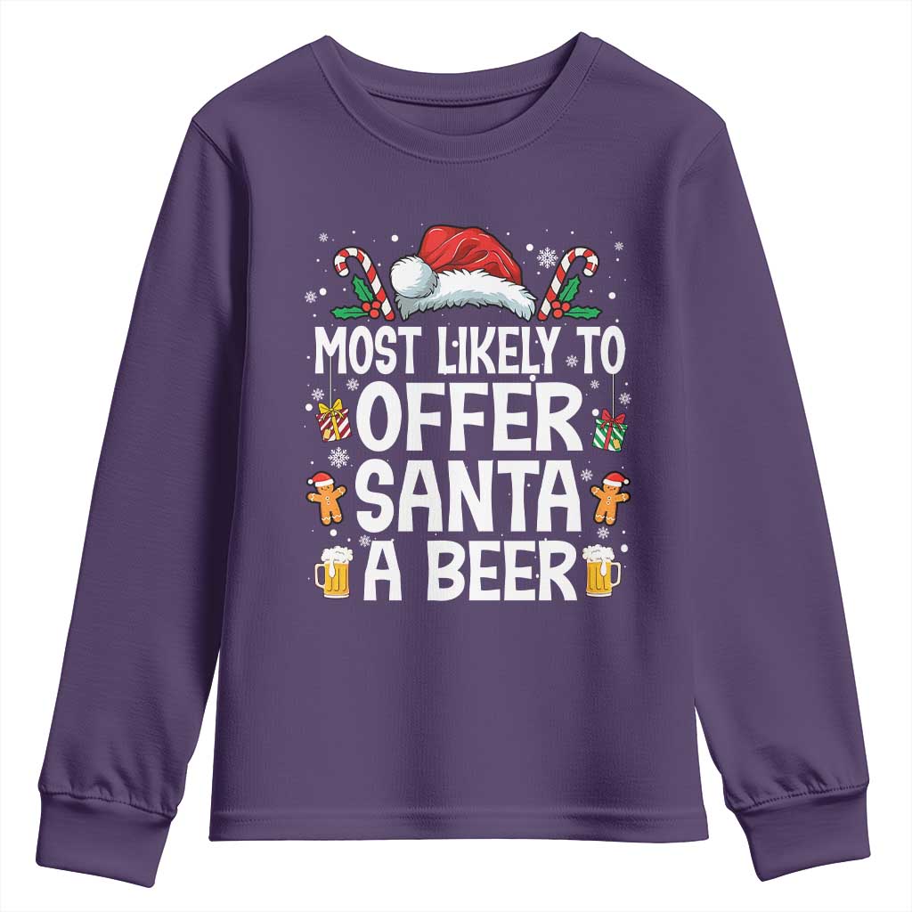 Family Matching Christmas Youth Sweatshirt Most Likely To Christmas To Offer Santa A Beer - Wonder Print Shop