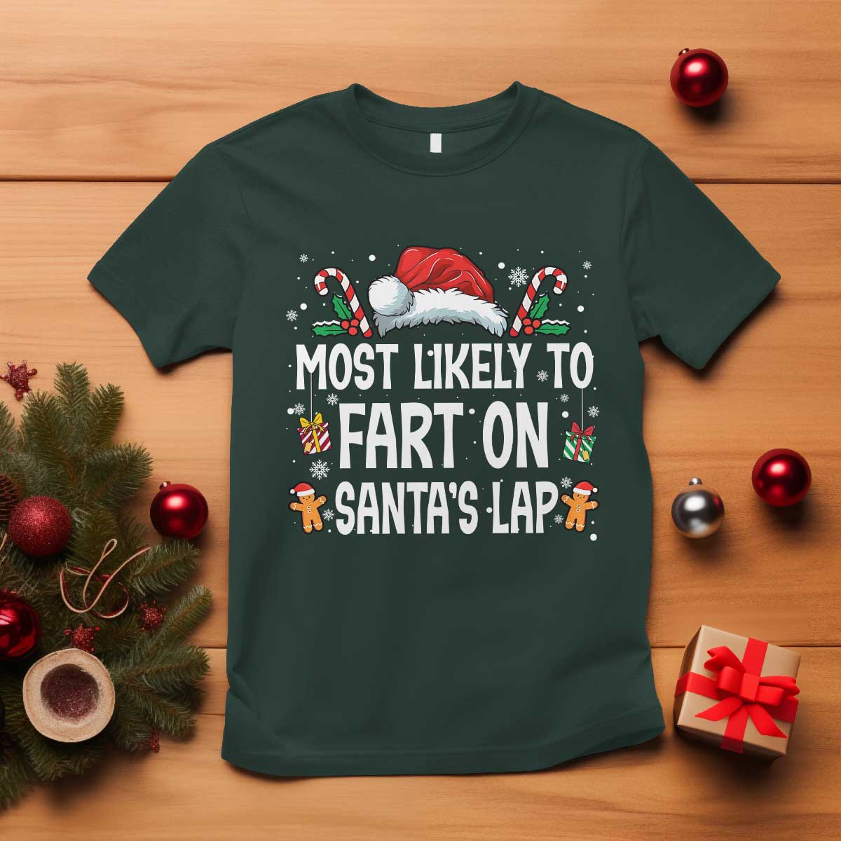 Family Matching Christmas T Shirt Most Likely To Fart On Santa's Lap - Wonder Print Shop