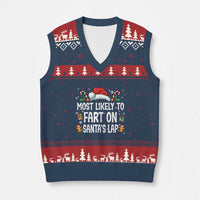 Family Matching Xmas V-Neck Knit Sweater Vest Most Likely To Fart On Santa's Lap - Wonder Print Shop