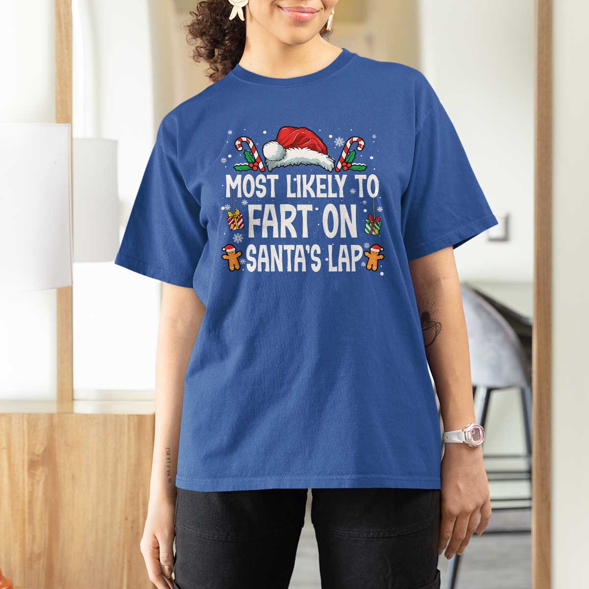 Family Matching Christmas T Shirt For Women Most Likely To Fart On Santa's Lap - Wonder Print Shop