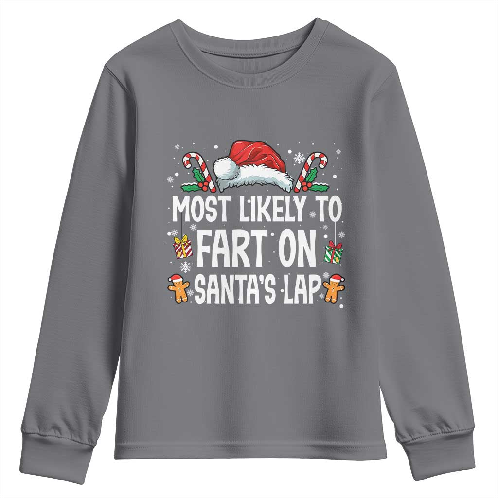 Family Matching Christmas Youth Sweatshirt Most Likely To Fart On Santa's Lap - Wonder Print Shop