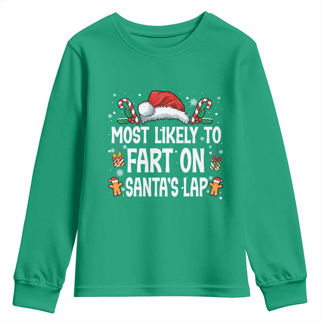 Family Matching Christmas Youth Sweatshirt Most Likely To Fart On Santa's Lap - Wonder Print Shop