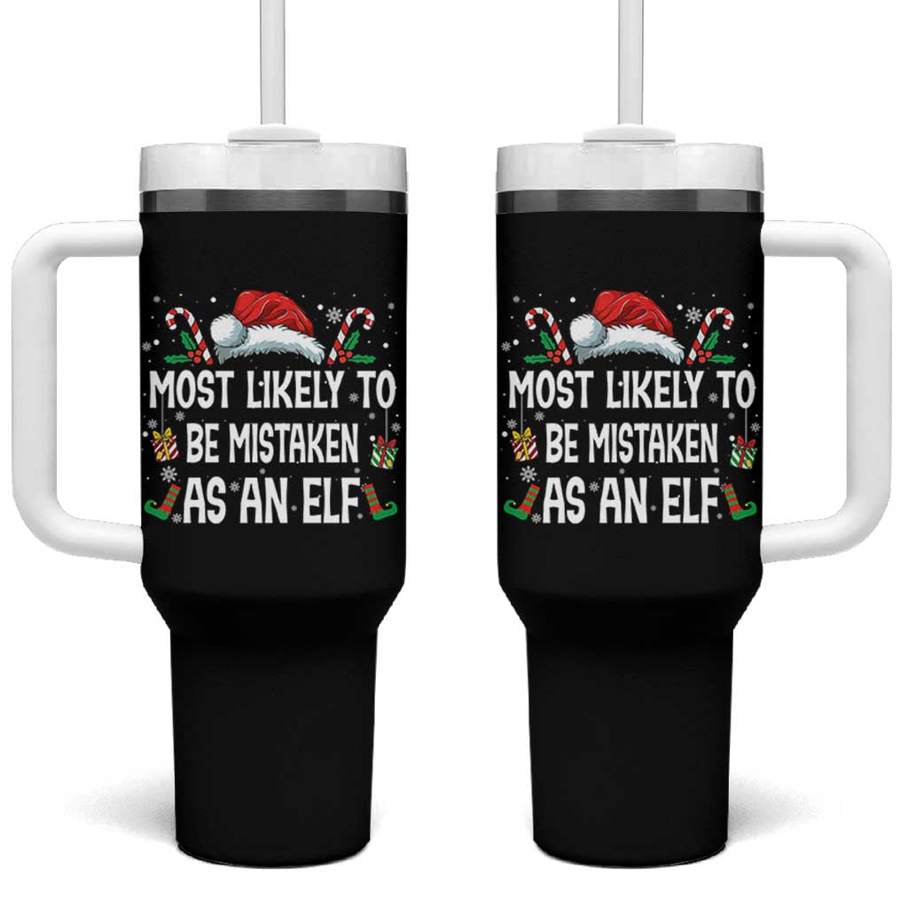Family Matching Christmas Tumbler With Handle Funny Most Likely To Be Mistaken As An Elf - Wonder Print Shop