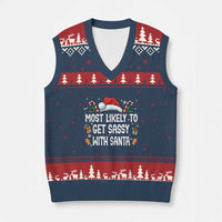 Family Matching Xmas V-Neck Knit Sweater Vest Funny Most Likely To Get Sassy With Santa - Wonder Print Shop