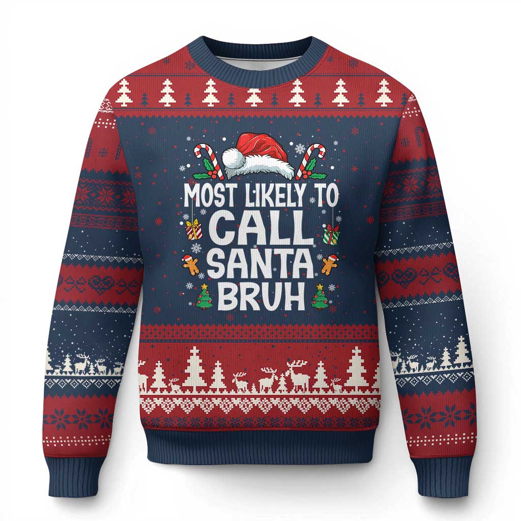 Family Matching Xmas Ugly Christmas Sweater Most Likely to Call Santa Bruh - Wonder Print Shop