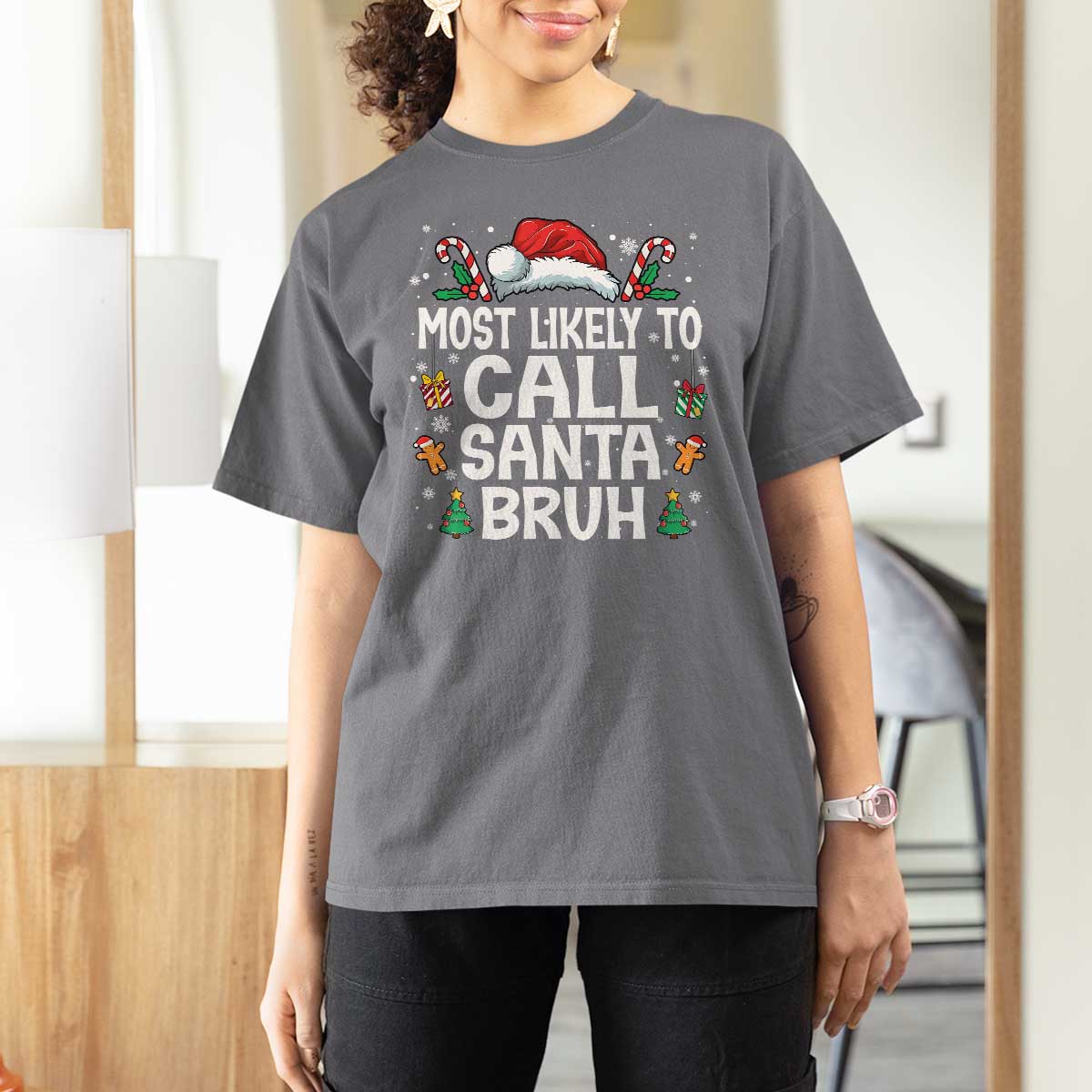 Family Matching Christmas T Shirt For Women Most Likely to Call Santa Bruh - Wonder Print Shop