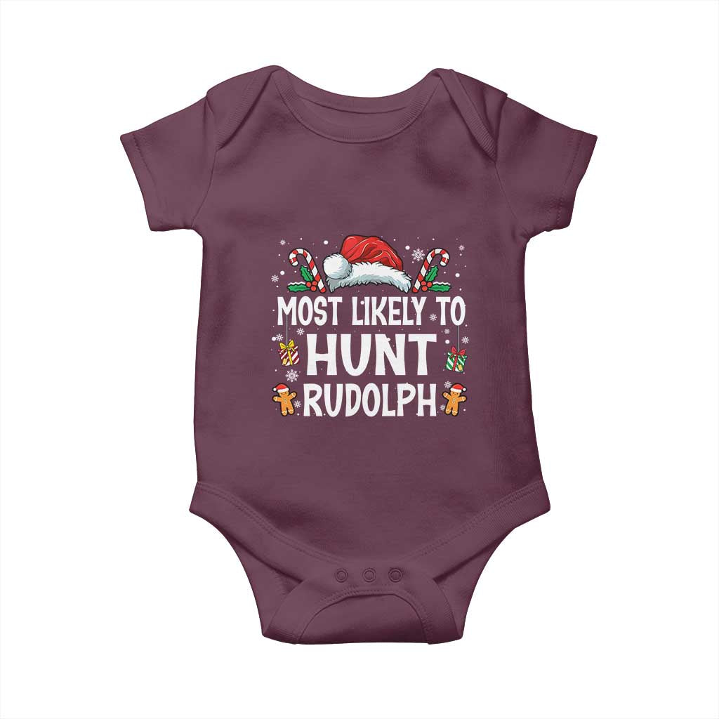 Family Matching Christmas Baby Onesie Most Likely To Hunt Rudolph - Wonder Print Shop