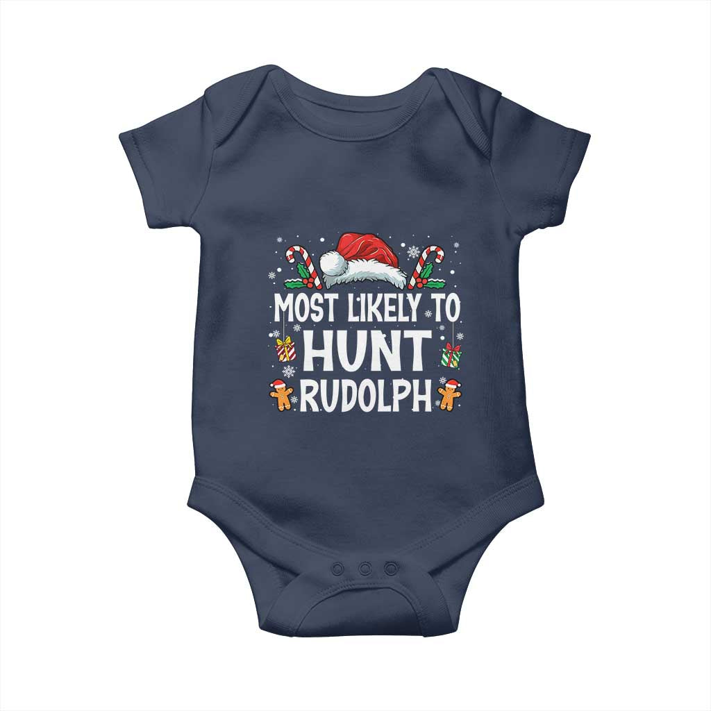 Family Matching Christmas Baby Onesie Most Likely To Hunt Rudolph - Wonder Print Shop
