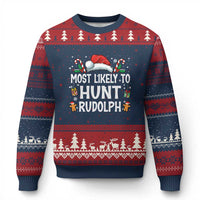 Family Matching Xmas Ugly Christmas Sweater Most Likely To Hunt Rudolph - Wonder Print Shop
