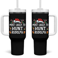 Family Matching Christmas Tumbler With Handle Most Likely To Hunt Rudolph - Wonder Print Shop