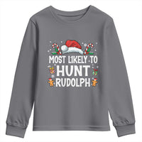 Family Matching Christmas Youth Sweatshirt Most Likely To Hunt Rudolph - Wonder Print Shop