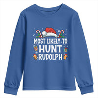 Family Matching Christmas Youth Sweatshirt Most Likely To Hunt Rudolph - Wonder Print Shop
