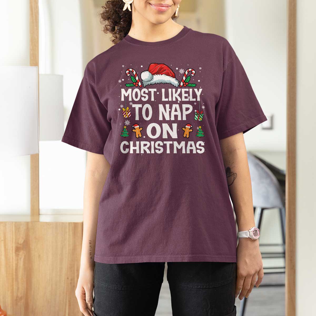 Family Matching Christmas T Shirt For Women Most Likely To Nap On Xmas - Wonder Print Shop