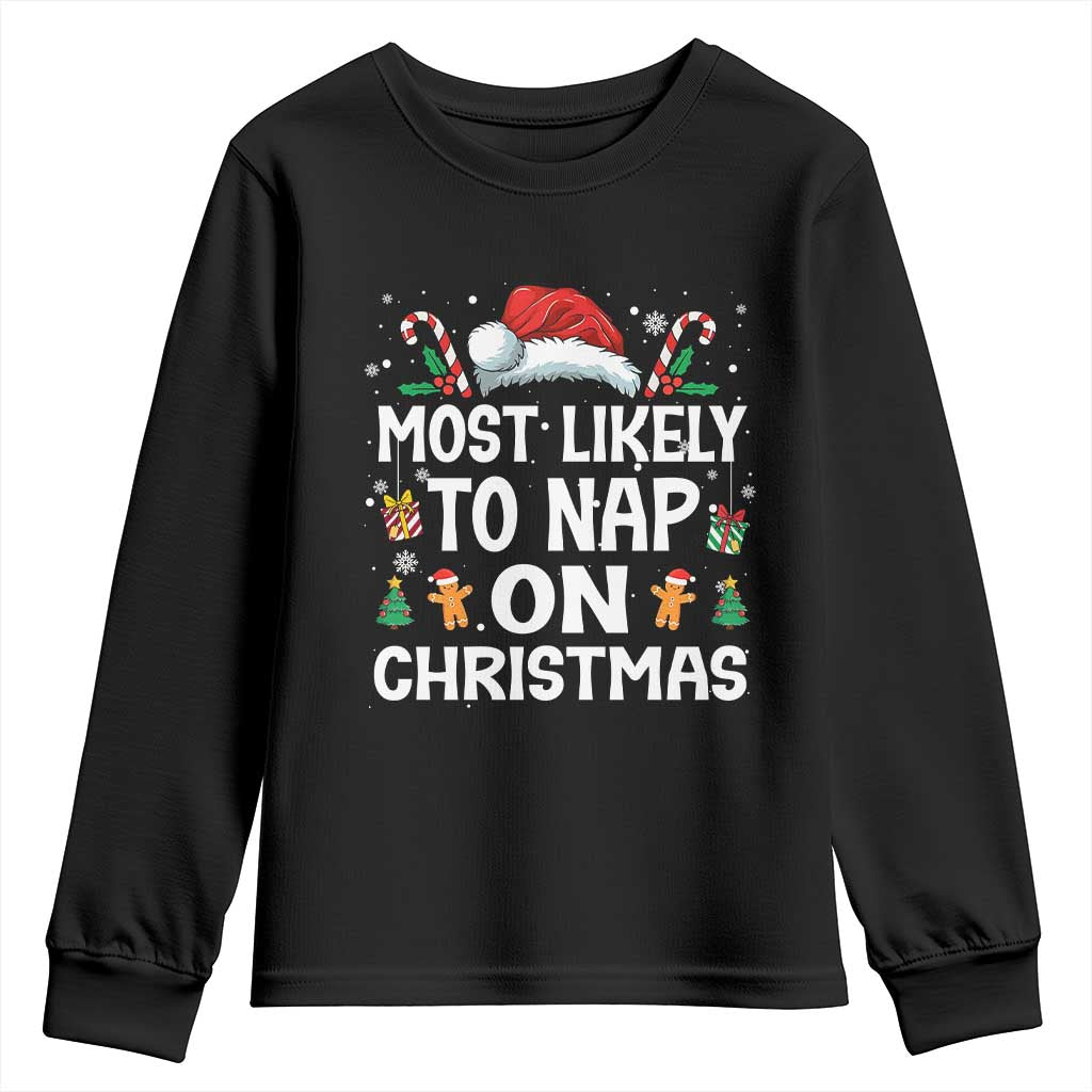 Family Matching Christmas Youth Sweatshirt Most Likely To Nap On Xmas - Wonder Print Shop