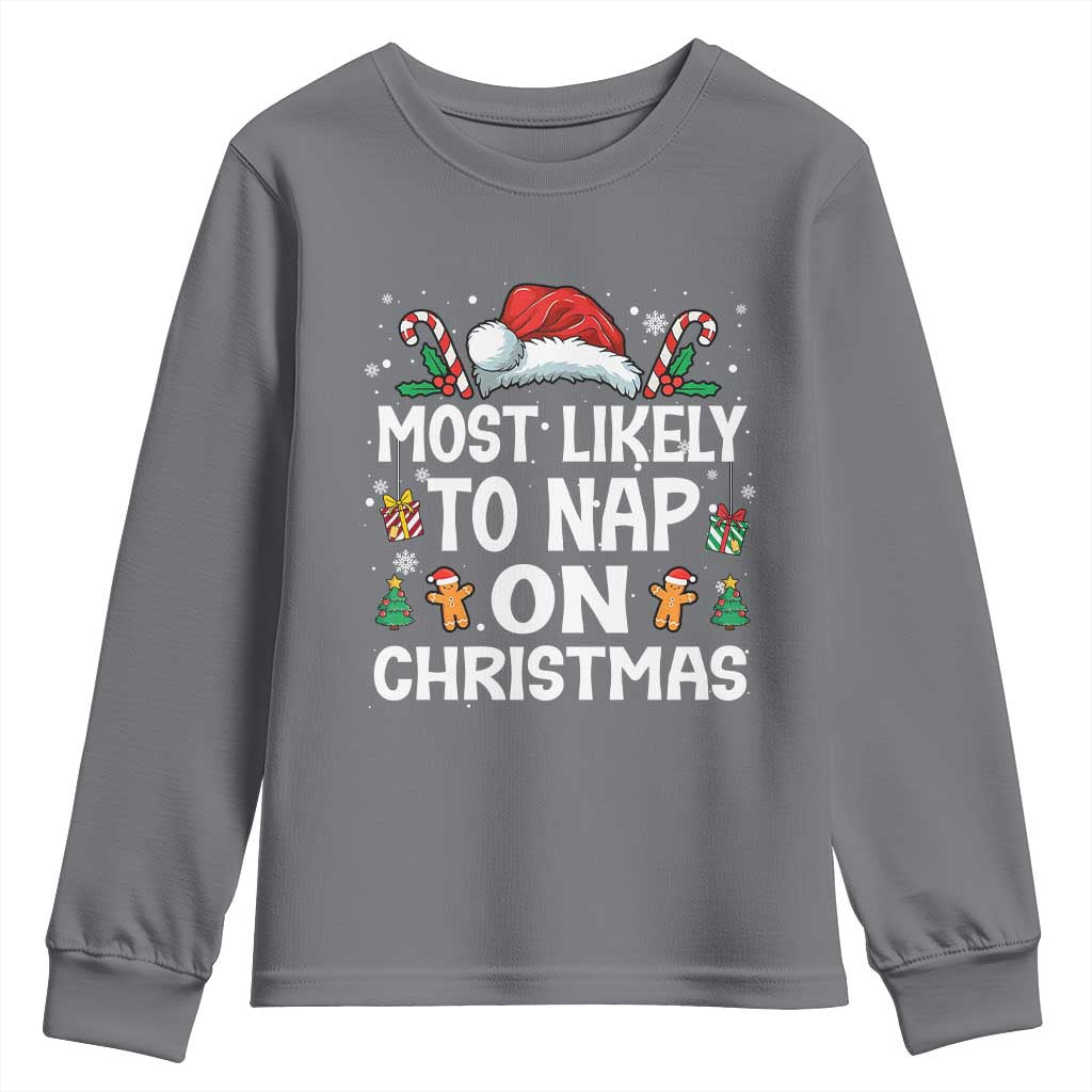 Family Matching Christmas Youth Sweatshirt Most Likely To Nap On Xmas - Wonder Print Shop