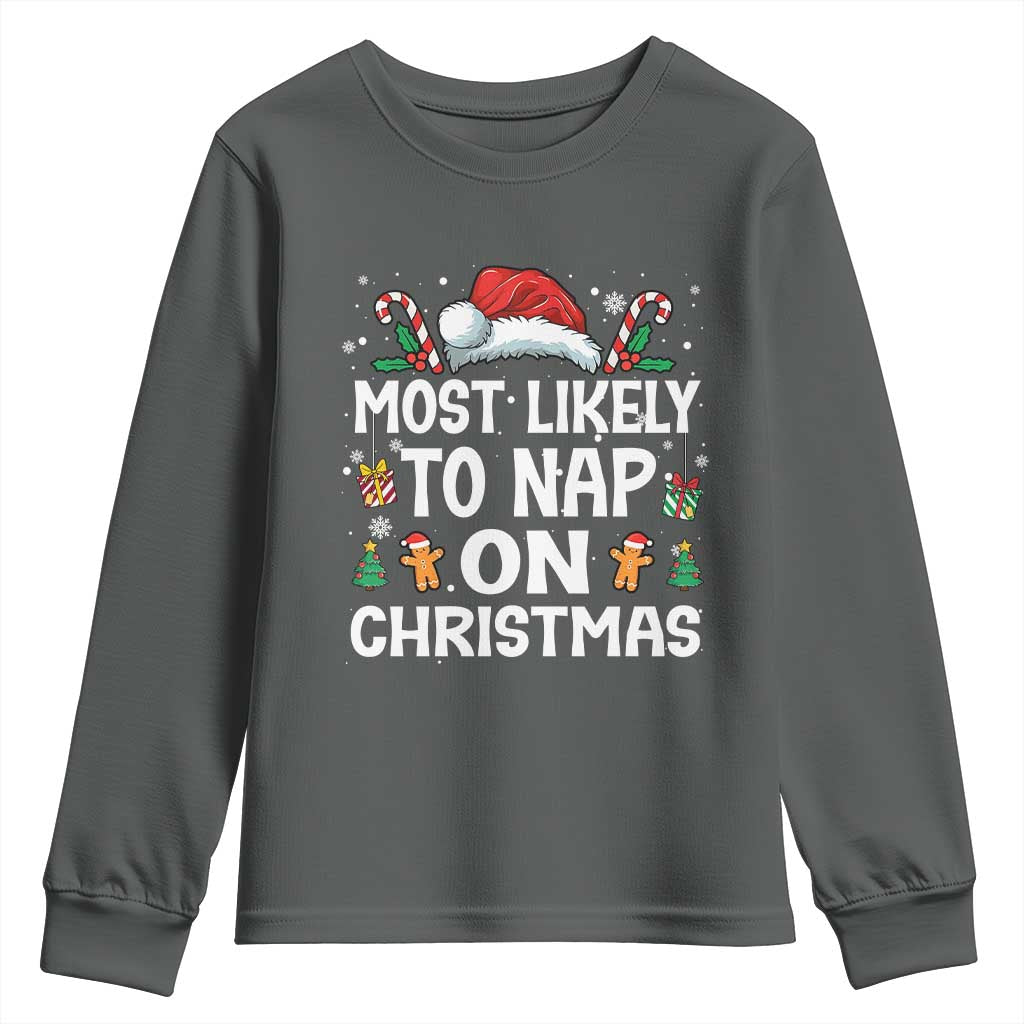 Family Matching Christmas Youth Sweatshirt Most Likely To Nap On Xmas - Wonder Print Shop