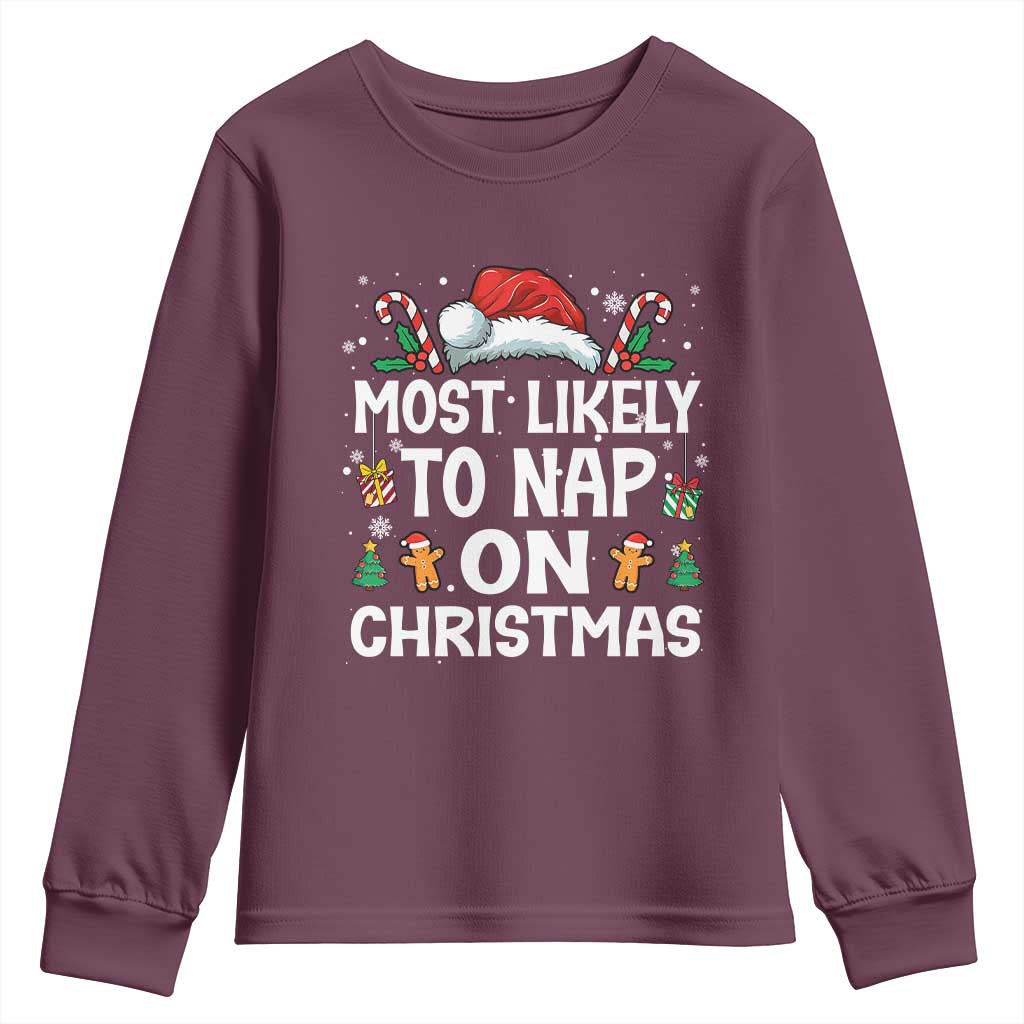 Family Matching Christmas Youth Sweatshirt Most Likely To Nap On Xmas - Wonder Print Shop