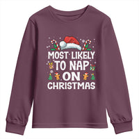 Family Matching Christmas Youth Sweatshirt Most Likely To Nap On Xmas - Wonder Print Shop