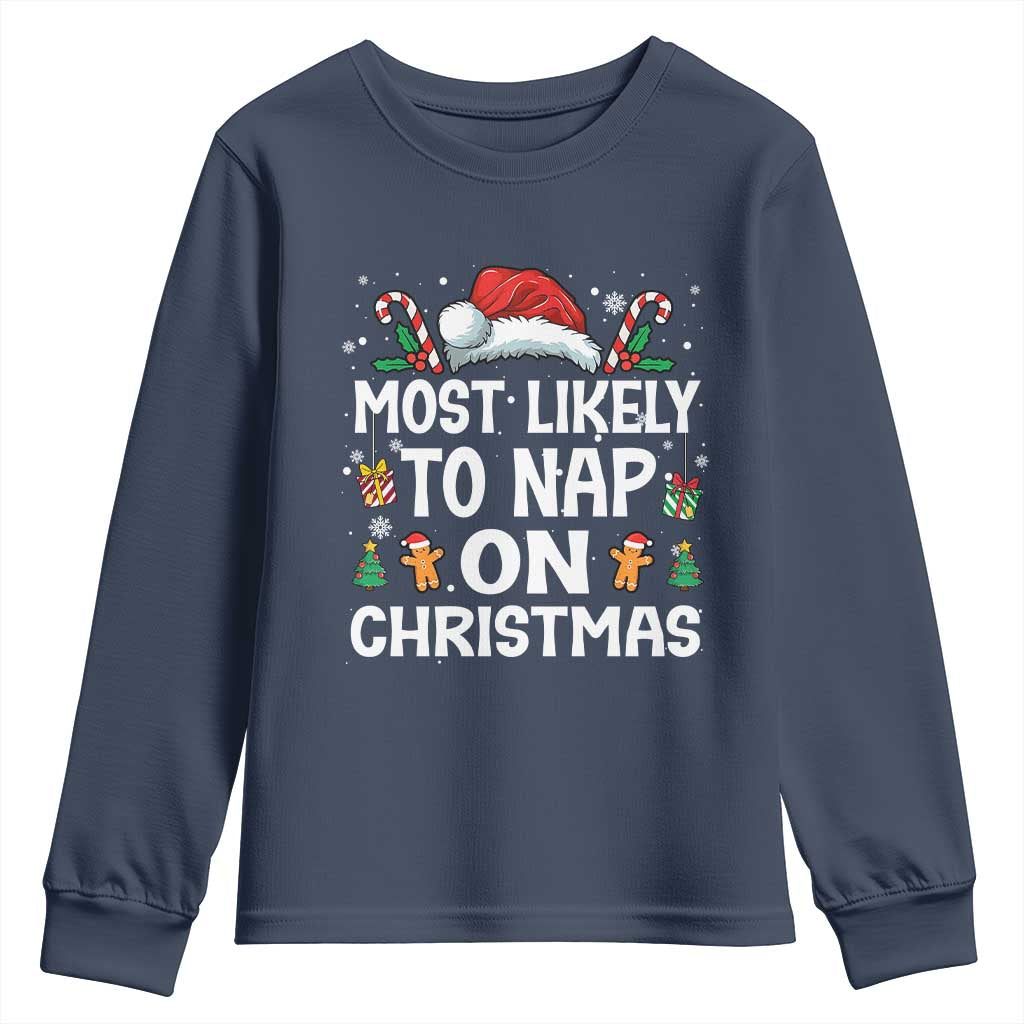 Family Matching Christmas Youth Sweatshirt Most Likely To Nap On Xmas - Wonder Print Shop