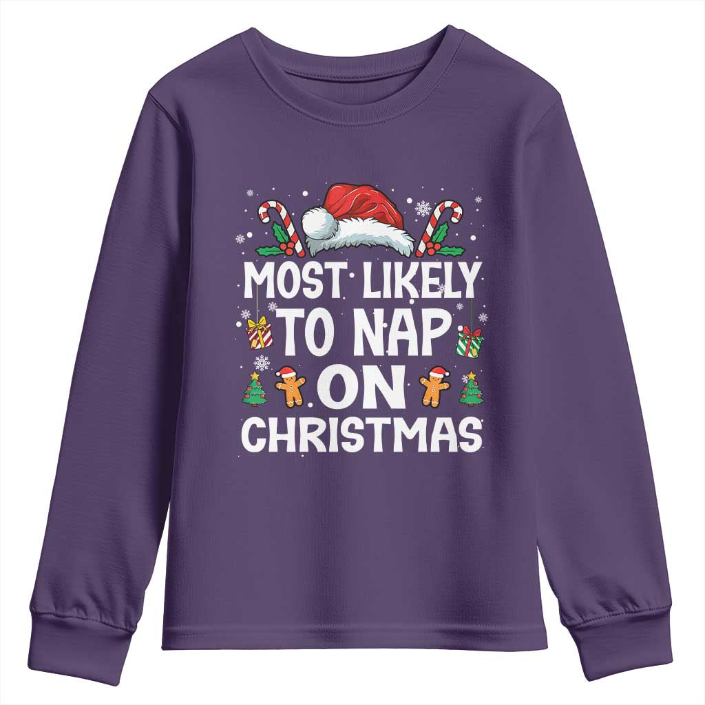 Family Matching Christmas Youth Sweatshirt Most Likely To Nap On Xmas - Wonder Print Shop