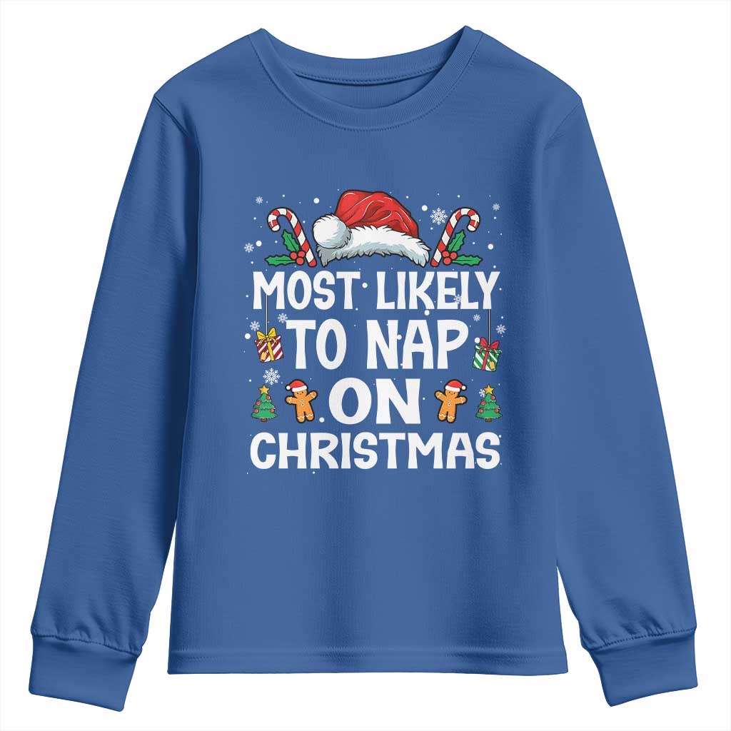 Family Matching Christmas Youth Sweatshirt Most Likely To Nap On Xmas - Wonder Print Shop