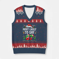 67 Xmas V-Neck Knit Sweater Vest Most Likely To 6 7 Meme Gen Alpha Slang - Wonder Print Shop