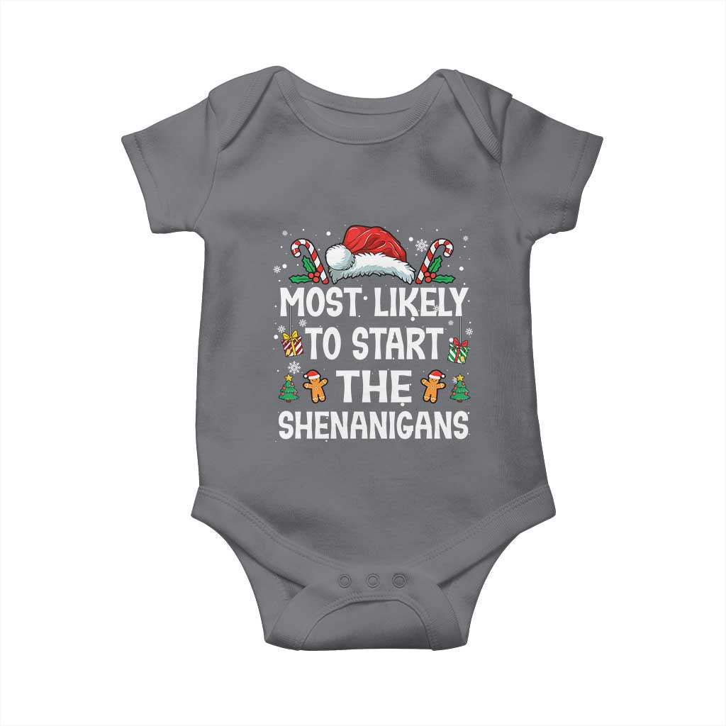 Family Matching Christmas Baby Onesie Most Likely To Start All The Shenanigans - Wonder Print Shop