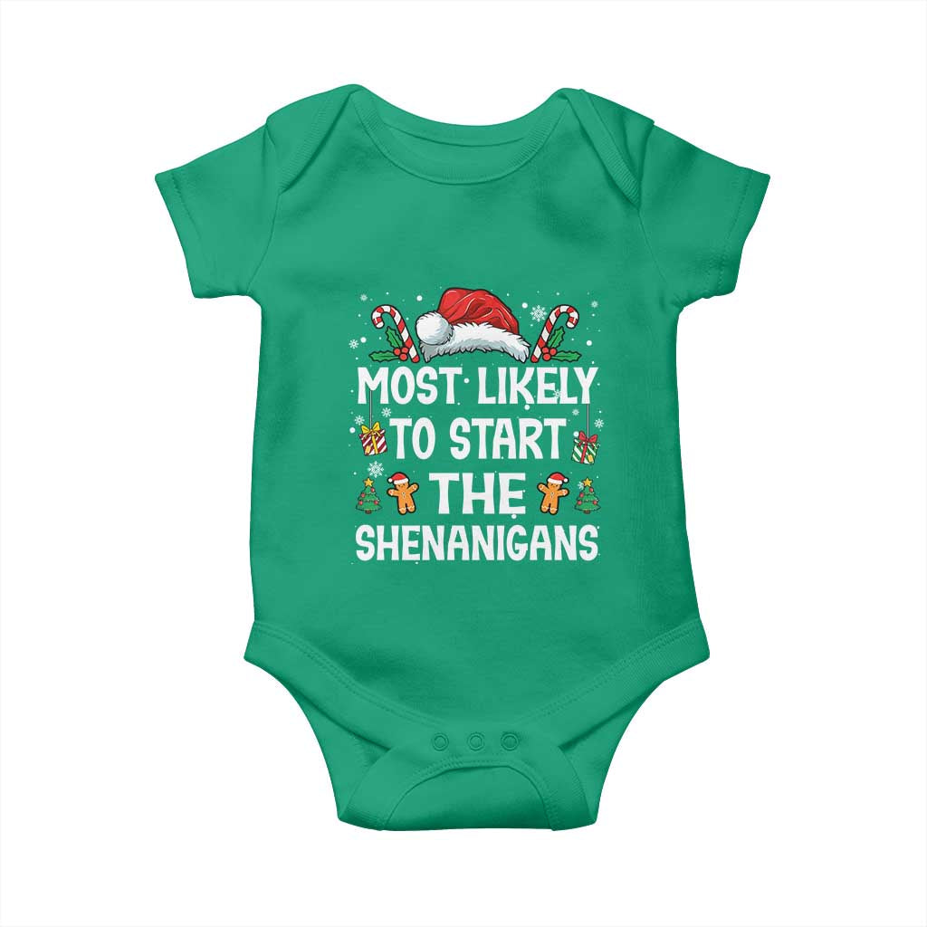 Family Matching Christmas Baby Onesie Most Likely To Start All The Shenanigans - Wonder Print Shop