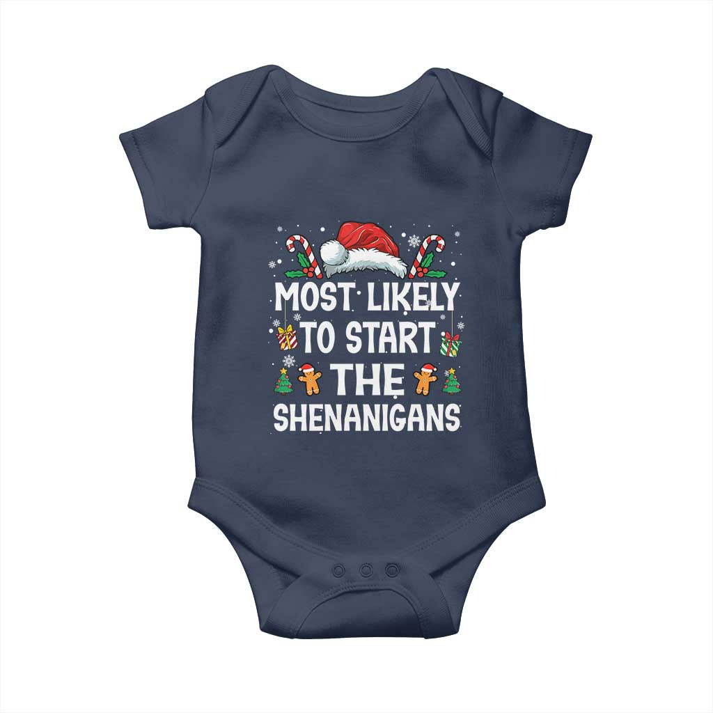 Family Matching Christmas Baby Onesie Most Likely To Start All The Shenanigans - Wonder Print Shop