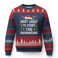 Family Matching Xmas Ugly Christmas Sweater Most Likely To Start All The Shenanigans - Wonder Print Shop