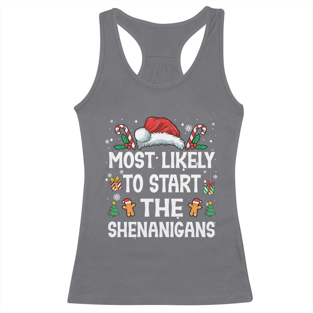 Family Matching Christmas Racerback Tank Top Most Likely To Start All The Shenanigans - Wonder Print Shop