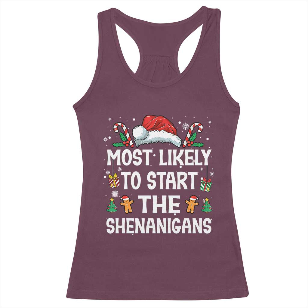 Family Matching Christmas Racerback Tank Top Most Likely To Start All The Shenanigans - Wonder Print Shop