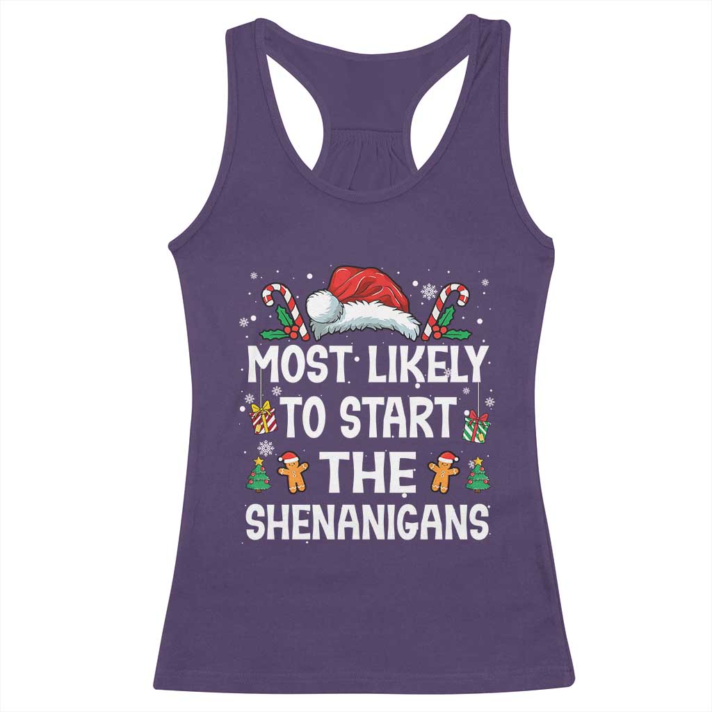 Family Matching Christmas Racerback Tank Top Most Likely To Start All The Shenanigans - Wonder Print Shop