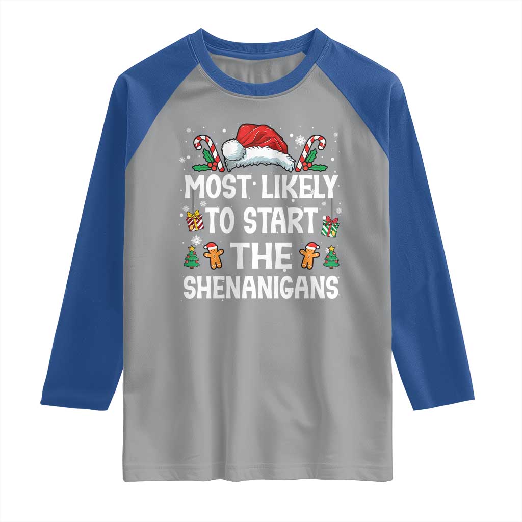 Family Matching Christmas Raglan Shirt Most Likely To Start All The Shenanigans - Wonder Print Shop
