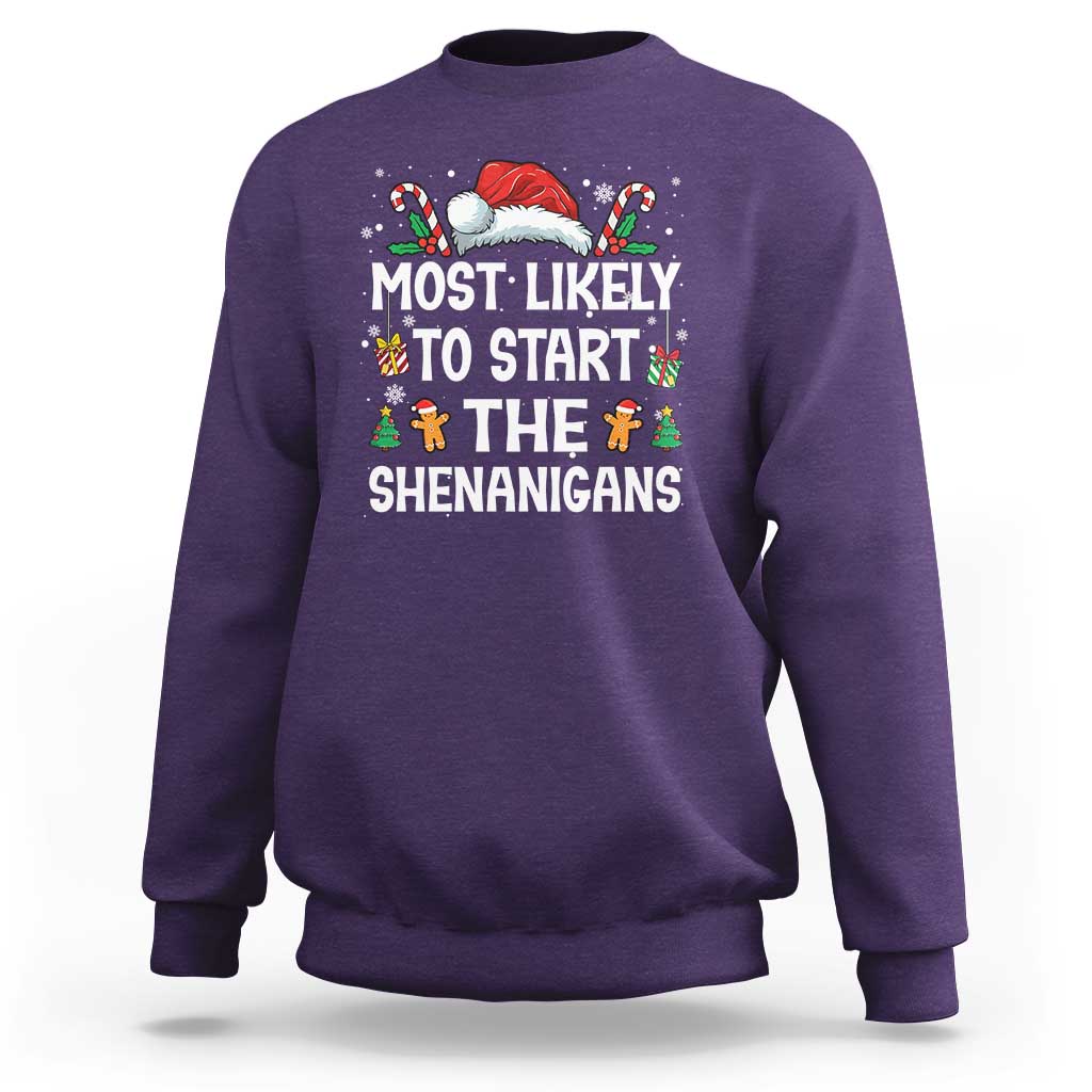 Family Matching Christmas Sweatshirt Most Likely To Start All The Shenanigans - Wonder Print Shop