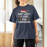Family Matching Christmas T Shirt For Women Most Likely To Start All The Shenanigans - Wonder Print Shop