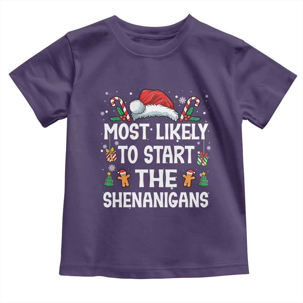Family Matching Christmas Toddler T Shirt Most Likely To Start All The Shenanigans - Wonder Print Shop