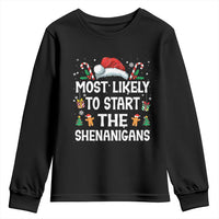 Family Matching Christmas Youth Sweatshirt Most Likely To Start All The Shenanigans - Wonder Print Shop