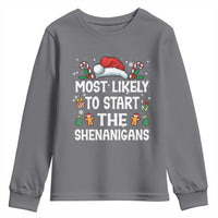 Family Matching Christmas Youth Sweatshirt Most Likely To Start All The Shenanigans - Wonder Print Shop
