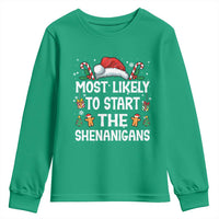 Family Matching Christmas Youth Sweatshirt Most Likely To Start All The Shenanigans - Wonder Print Shop