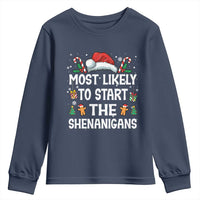 Family Matching Christmas Youth Sweatshirt Most Likely To Start All The Shenanigans - Wonder Print Shop