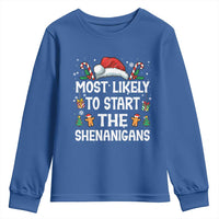 Family Matching Christmas Youth Sweatshirt Most Likely To Start All The Shenanigans - Wonder Print Shop