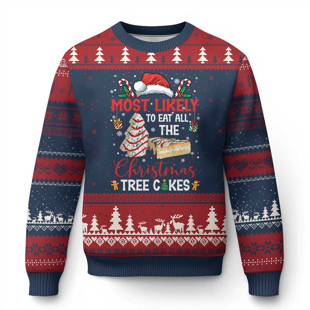 Funny Xmas Squad Ugly Christmas Sweater Most Likely To Eat All The Christmas Tree Cakes - Wonder Print Shop