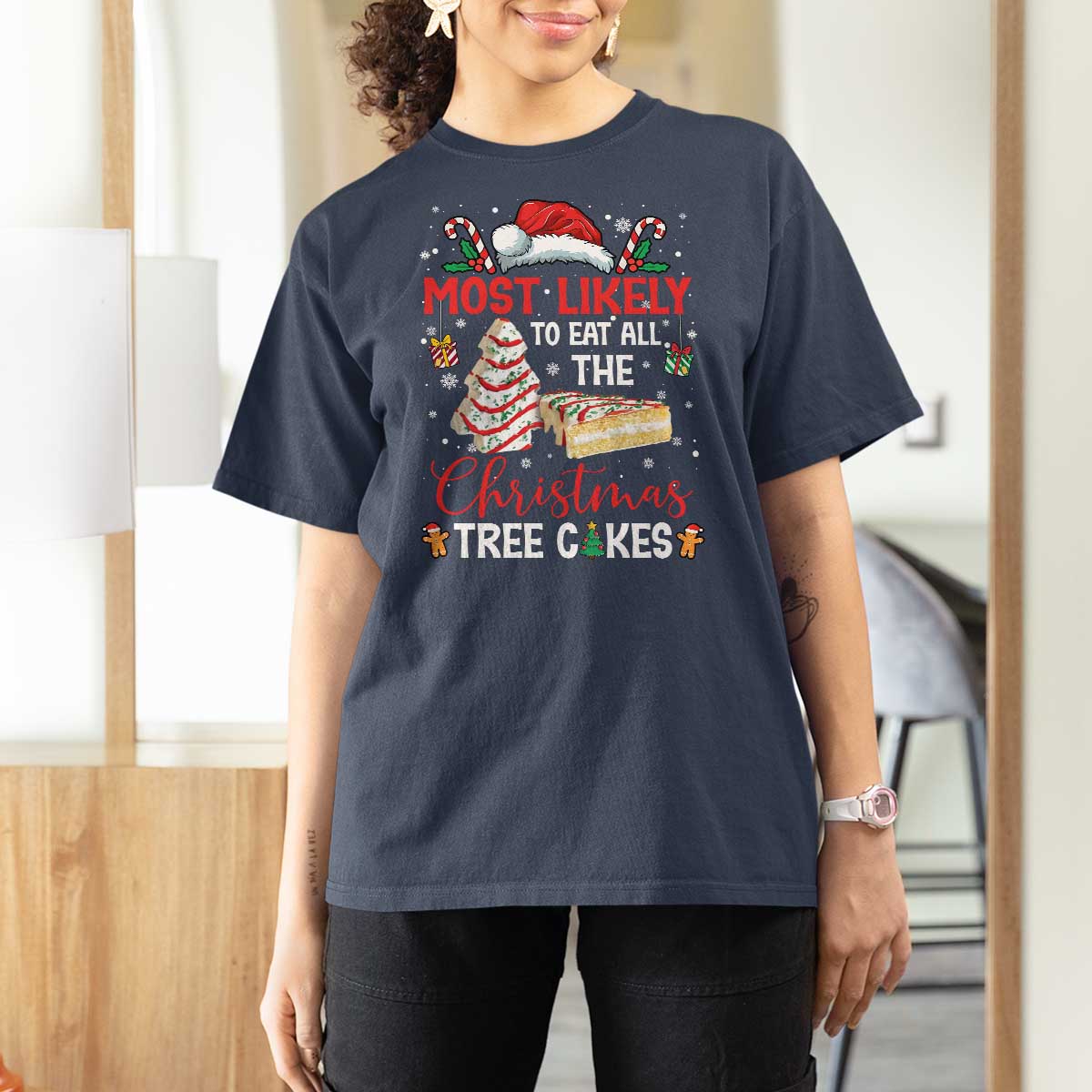 Funny Christmas Squad T Shirt For Women Most Likely To Eat All The Christmas Tree Cakes - Wonder Print Shop