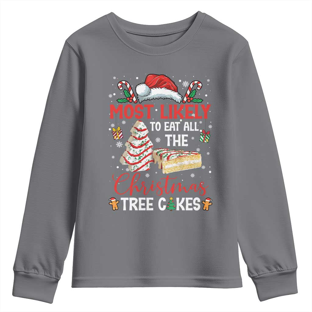 Funny Christmas Squad Youth Sweatshirt Most Likely To Eat All The Christmas Tree Cakes - Wonder Print Shop