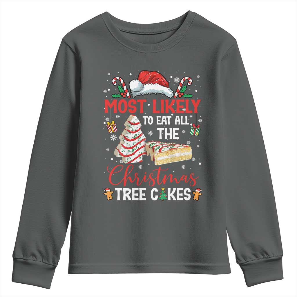Funny Christmas Squad Youth Sweatshirt Most Likely To Eat All The Christmas Tree Cakes - Wonder Print Shop