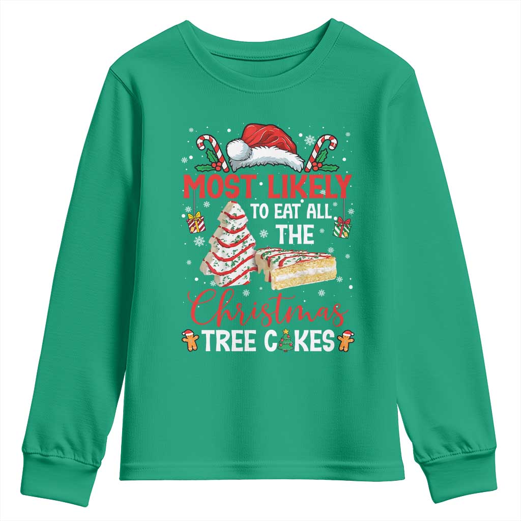 Funny Christmas Squad Youth Sweatshirt Most Likely To Eat All The Christmas Tree Cakes - Wonder Print Shop