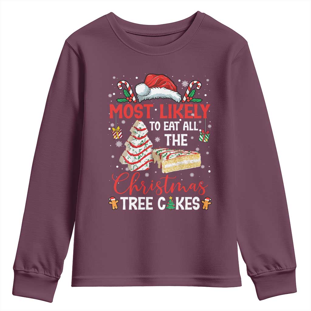 Funny Christmas Squad Youth Sweatshirt Most Likely To Eat All The Christmas Tree Cakes - Wonder Print Shop