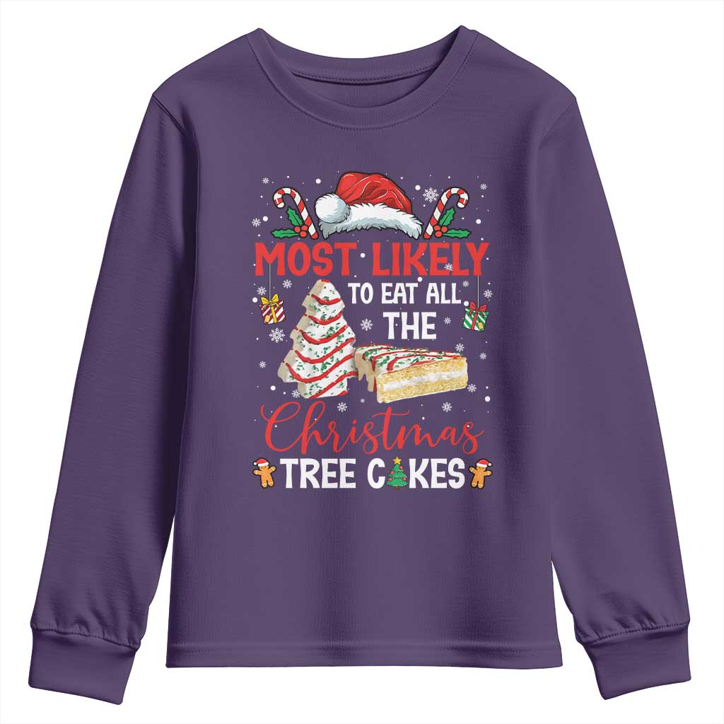 Funny Christmas Squad Youth Sweatshirt Most Likely To Eat All The Christmas Tree Cakes - Wonder Print Shop