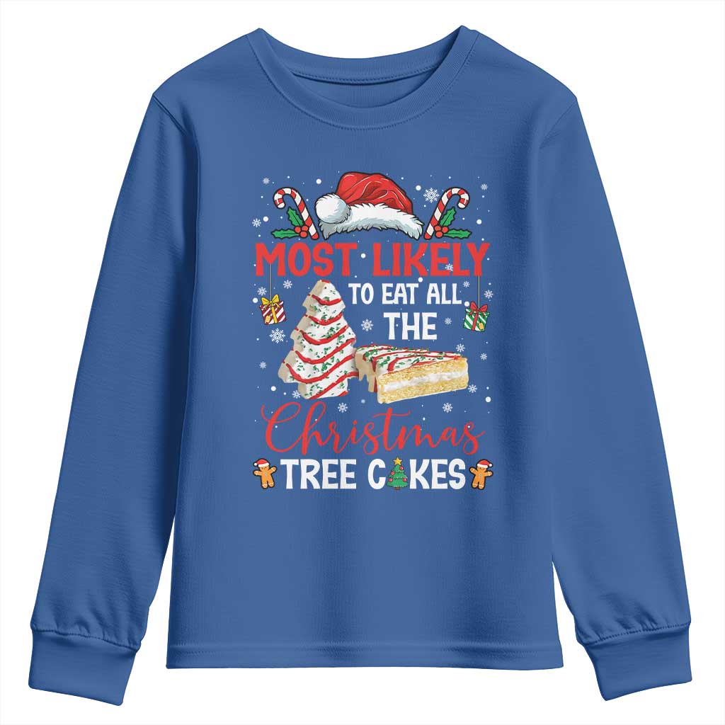 Funny Christmas Squad Youth Sweatshirt Most Likely To Eat All The Christmas Tree Cakes - Wonder Print Shop